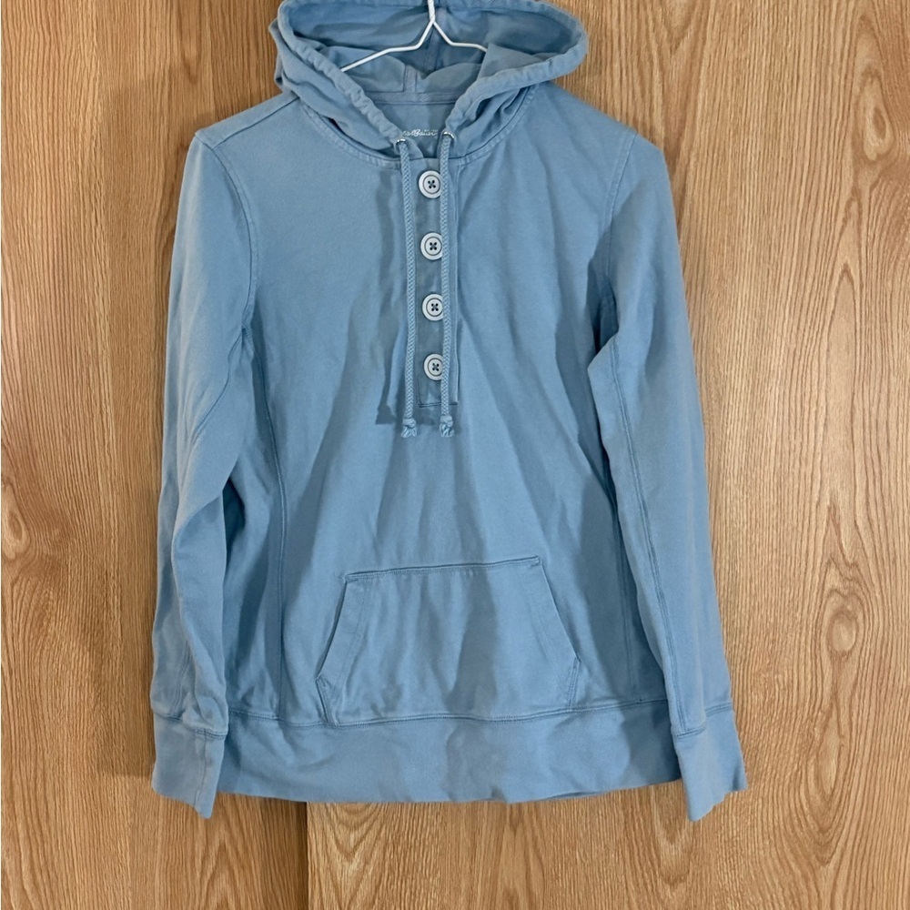 Eddie Bauer Light Blue 1/2 Button Hoodie Sweatshirt